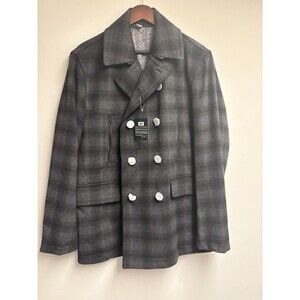 NWT Joseph Abboud Plaid Windowpane Wool Blend Double-Breasted Peacoat Size M